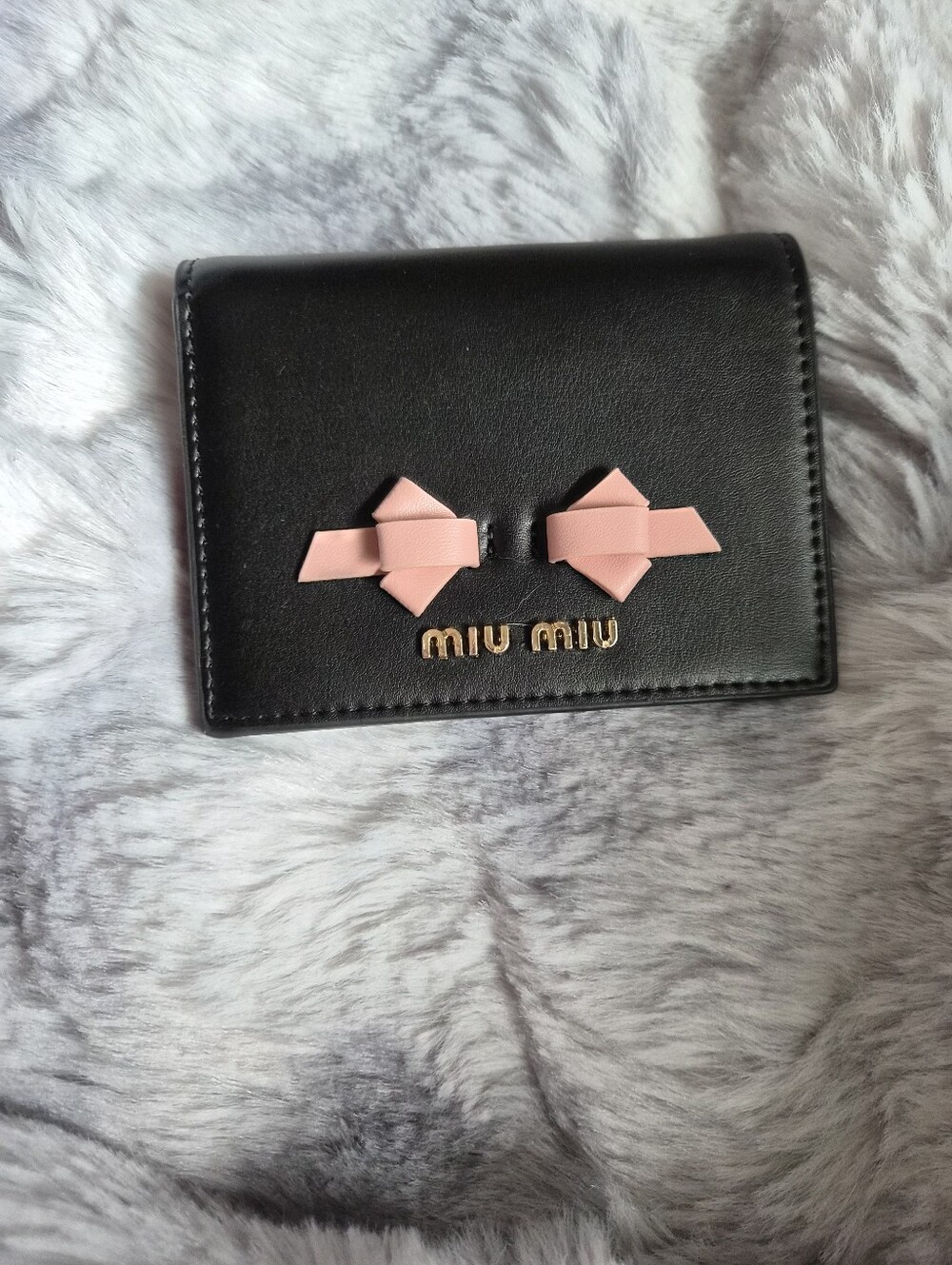 Black Leather Card Holder with Pink Bow Details